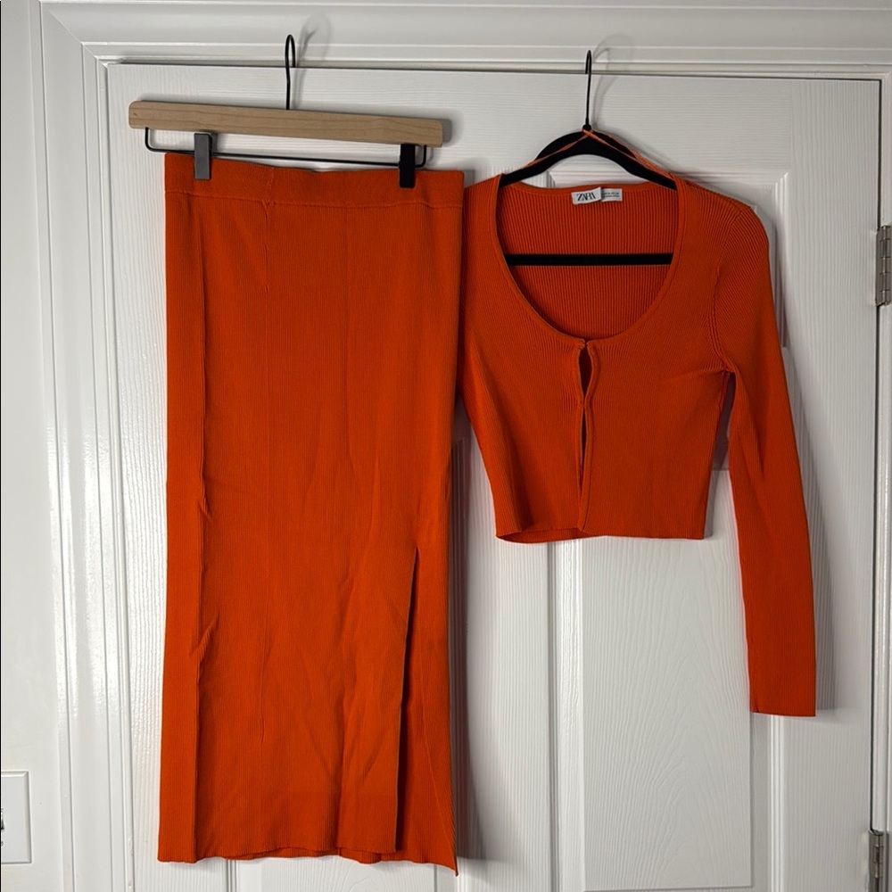 Zara Orange Maxi Pencil Skirt Long Sleeve Set for Night Out